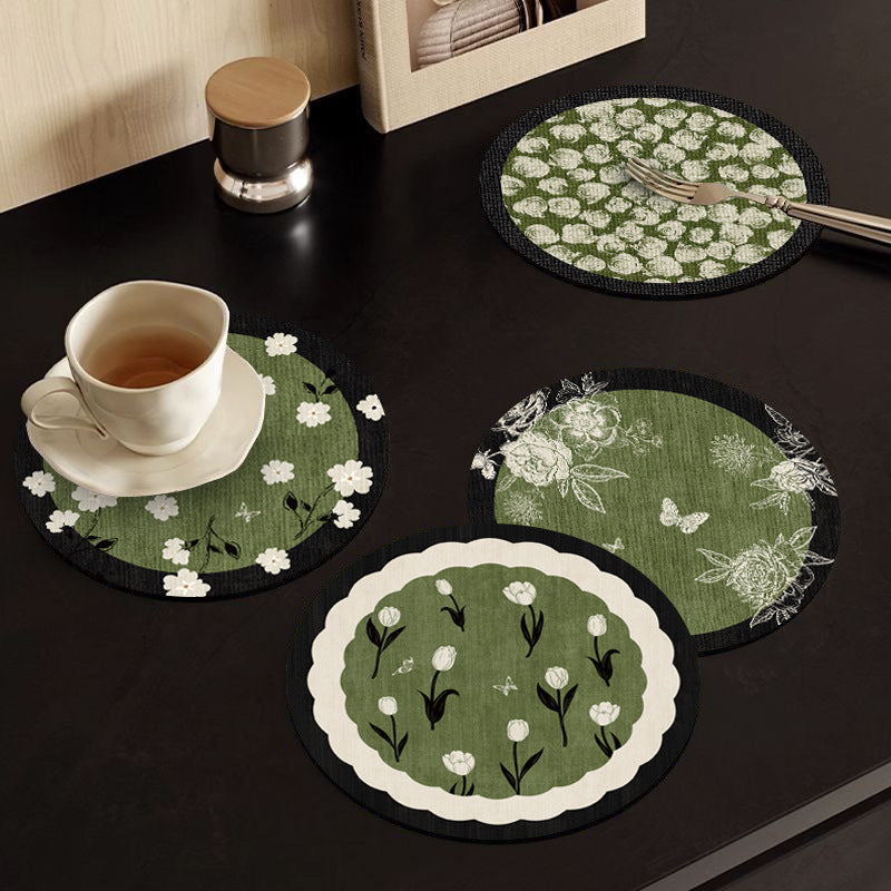 Floral Pattern Rubber Drink Coaster Round Table Decor