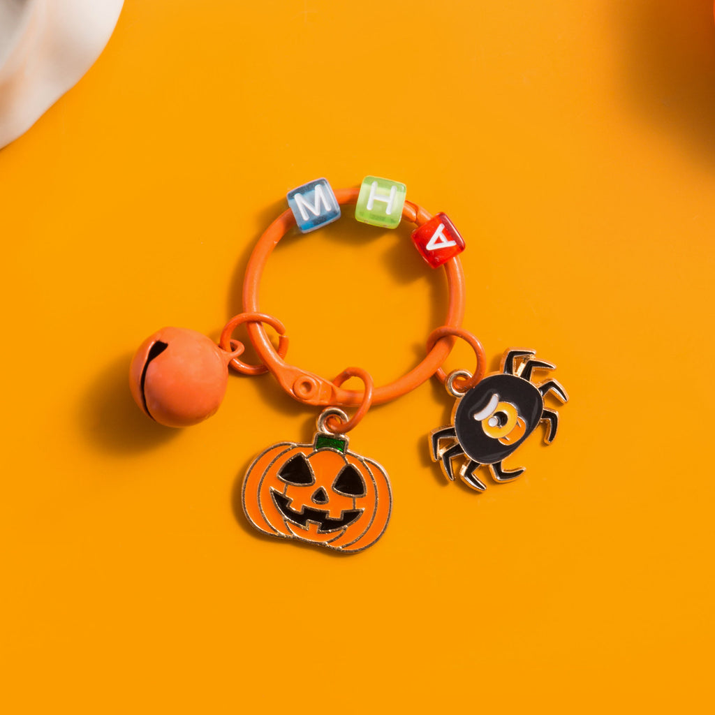Metal Halloween Skull Cat Witch Charm Keychain