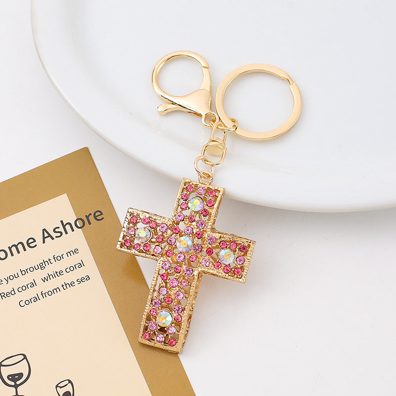 Rhinestone Cross Keychain Metal Bag Backpack Charm Gift