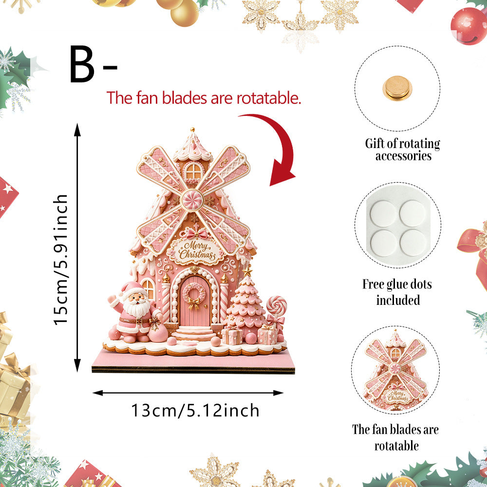 Christmas Santa Windmill Wooden Tabletop Decor