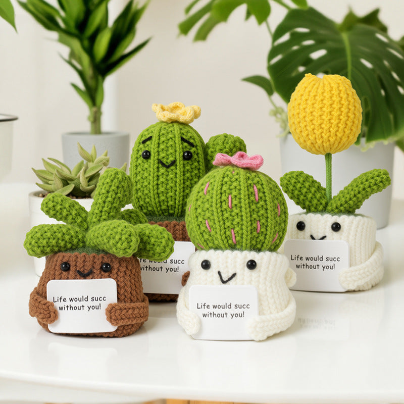 Handmade Crochet Succulent Cactus Mini Potted Plants Decor