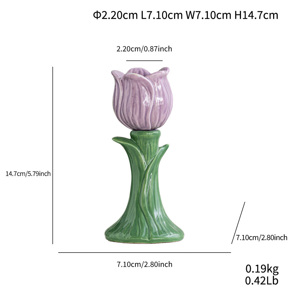 Tulip Ceramic Candle Holder Tabletop Decor for Home