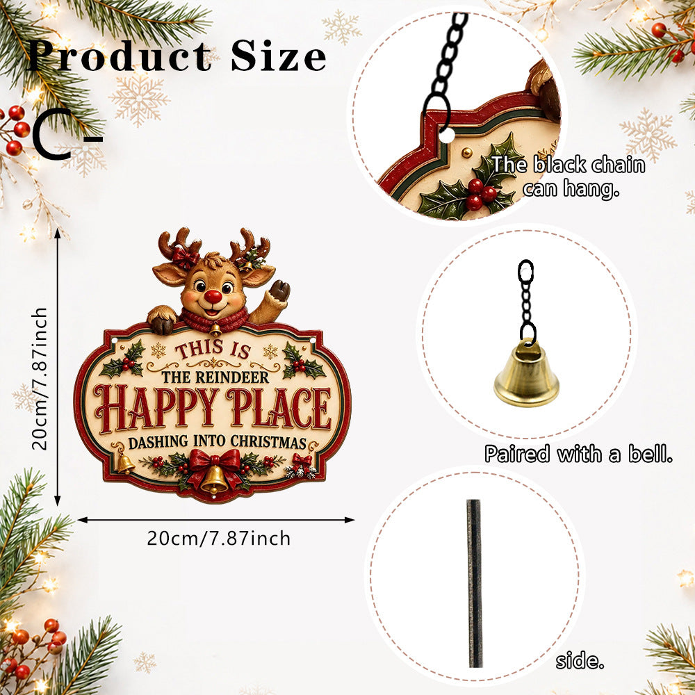 2D Printed Christmas Happy Place Wooden Door Sign Decor