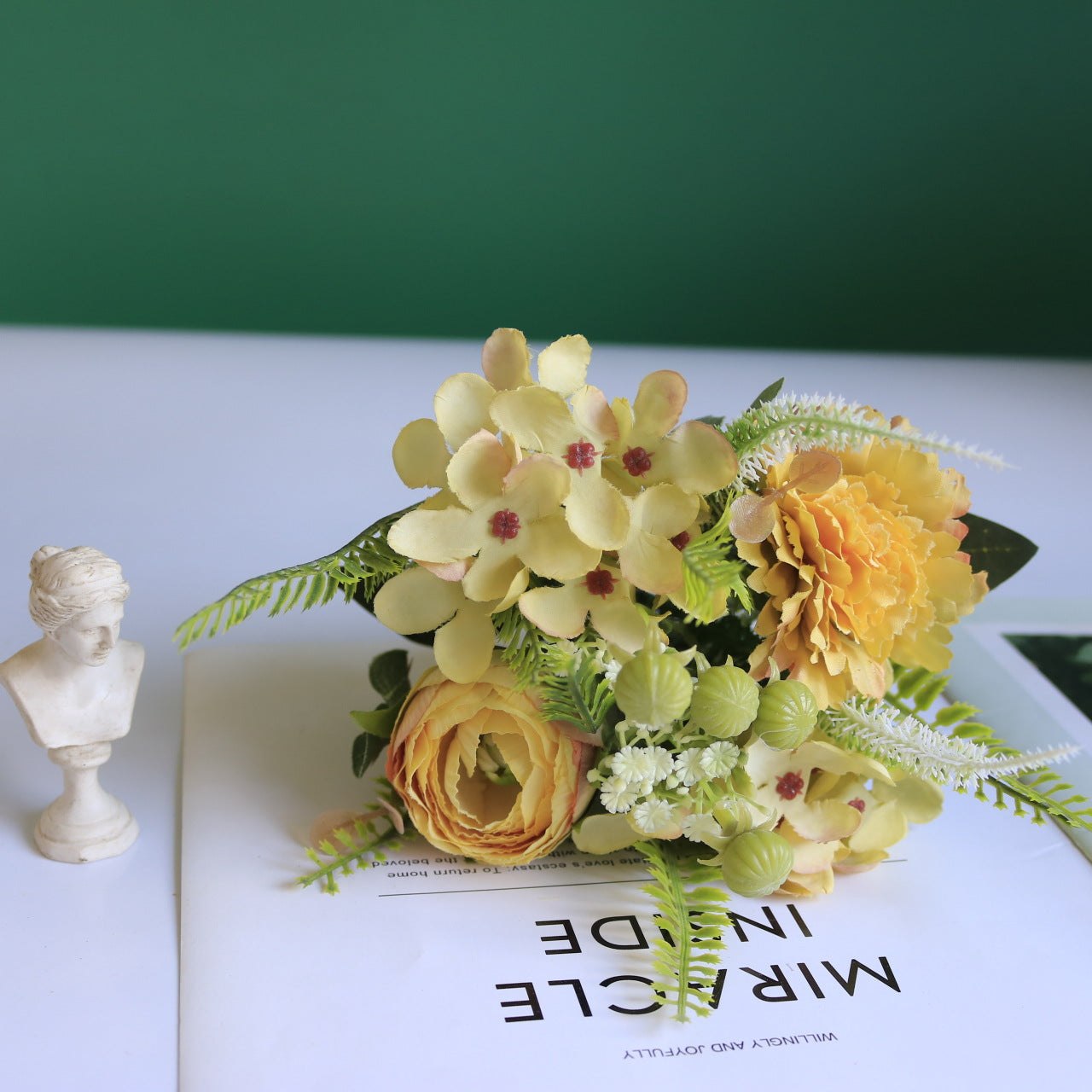 Valentine Faux Carnation Hydrangea Foxtail Grass Bouquet