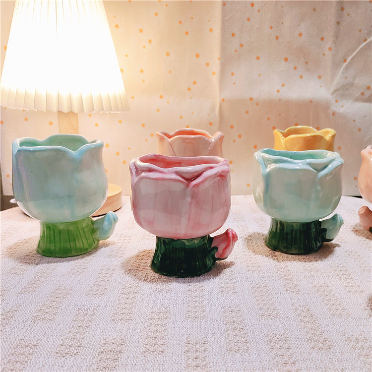 Tulip Ceramic Candle Holder Floral Tabletop Decor