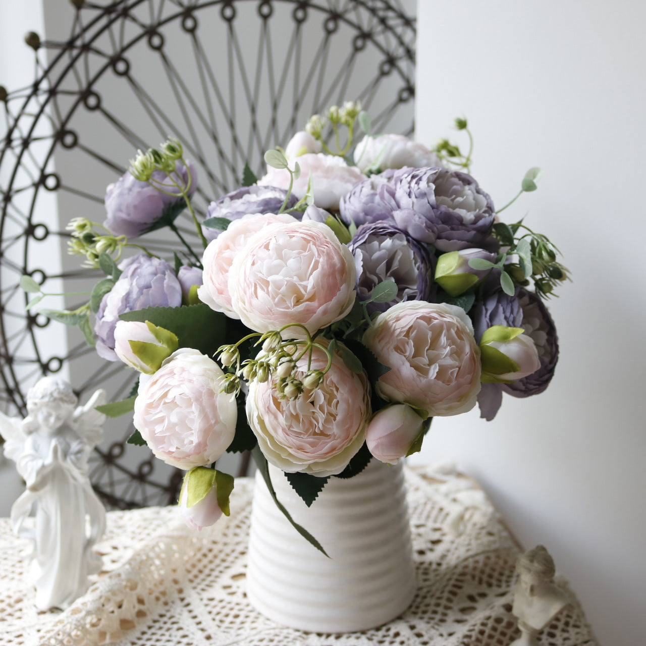 Valentine 5-Head Faux Peony Rose Floral Bouquet Decor