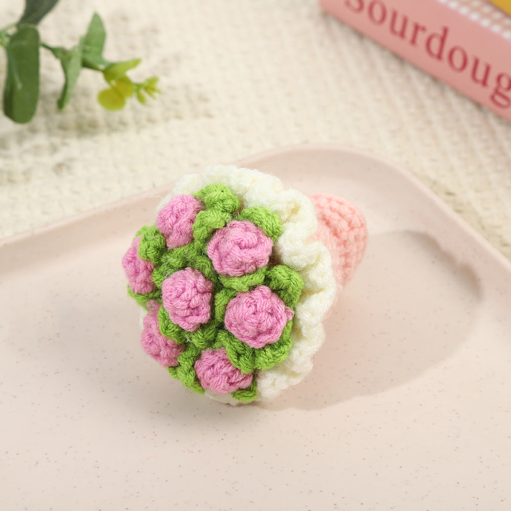 Valentines Crochet Flower Keychain Handmade Gift Decor