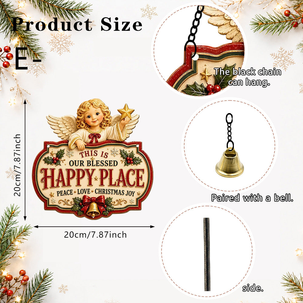 2D Printed Christmas Happy Place Wooden Door Sign Decor