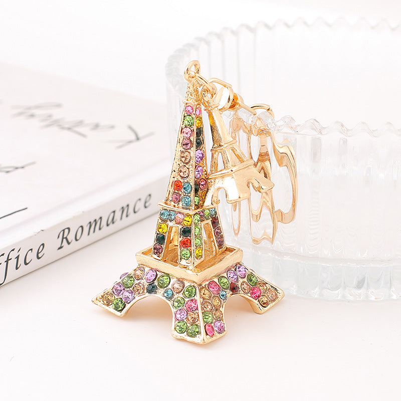 Rhinestone Eiffel Tower Keychain Metal Paris Charm Key Ring