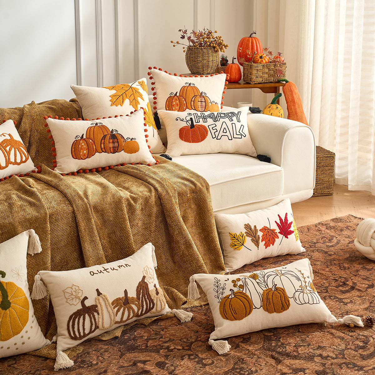 Fall Pumpkin Pillow Covers Halloween Thanksgiving Home Decor