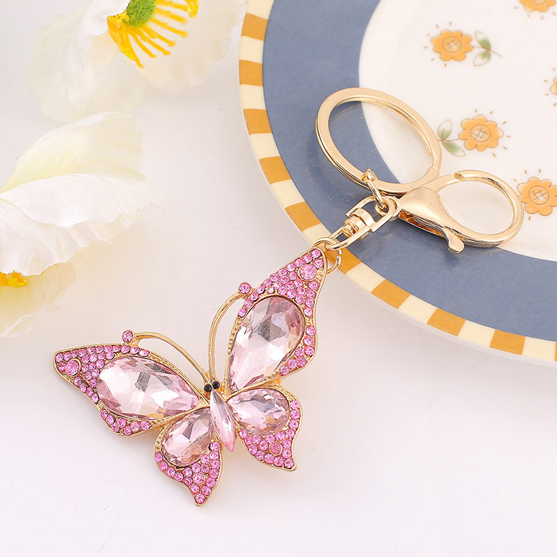 Rhinestone Butterfly Keychain Gold Alloy Bag & Car Charm