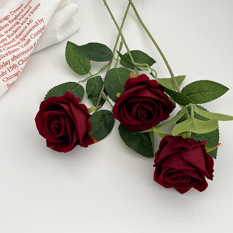 Valentine’s Day Single Stem Silk Rose for Romantic Decor