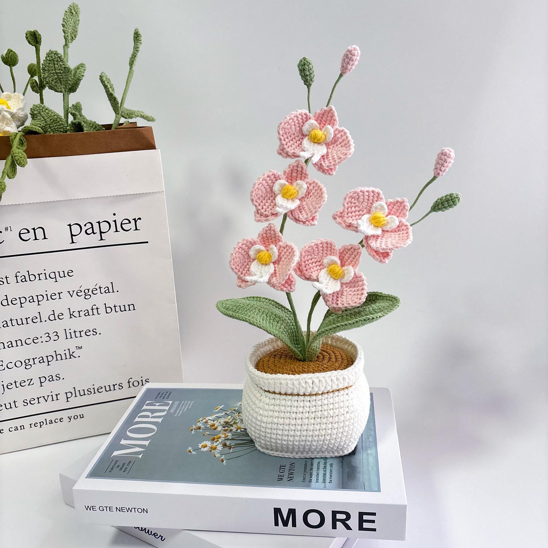 Handcrafted Crochet Butterfly Orchid Potted Decor Accent