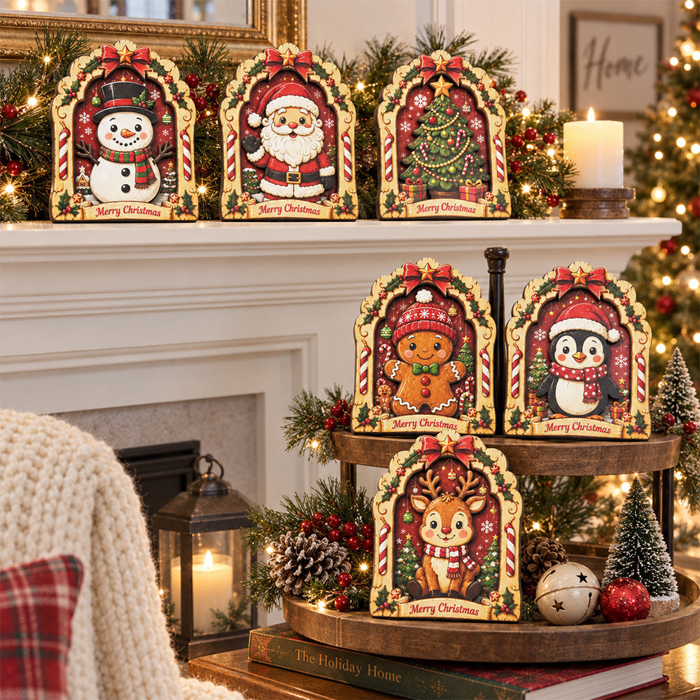Christmas Wooden Santa Snowman Reindeer Character Tabletop Decor