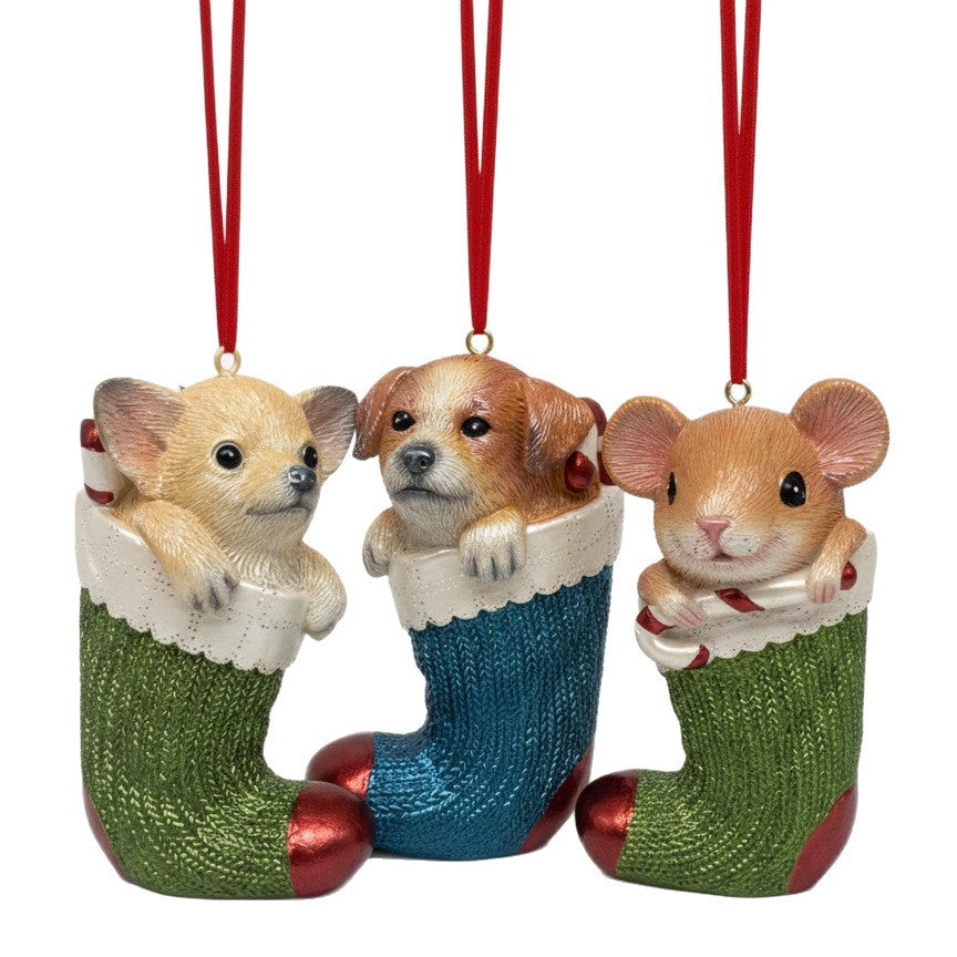 Resin Animal Stocking Christmas Ornament Holiday Decor