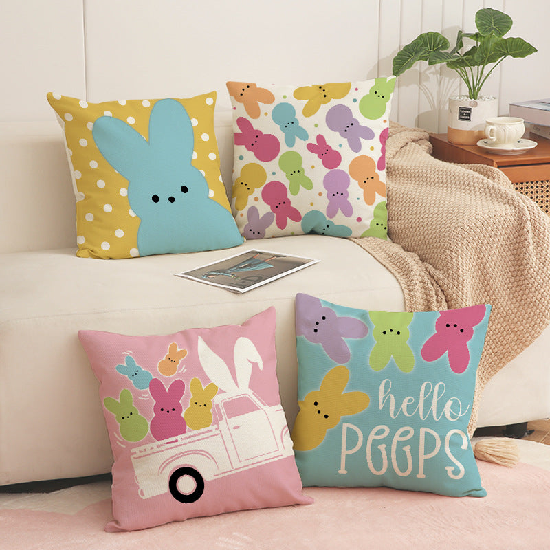 Easter Bunny Linen Throw Pillow Cover 18x18 Sofa Decor