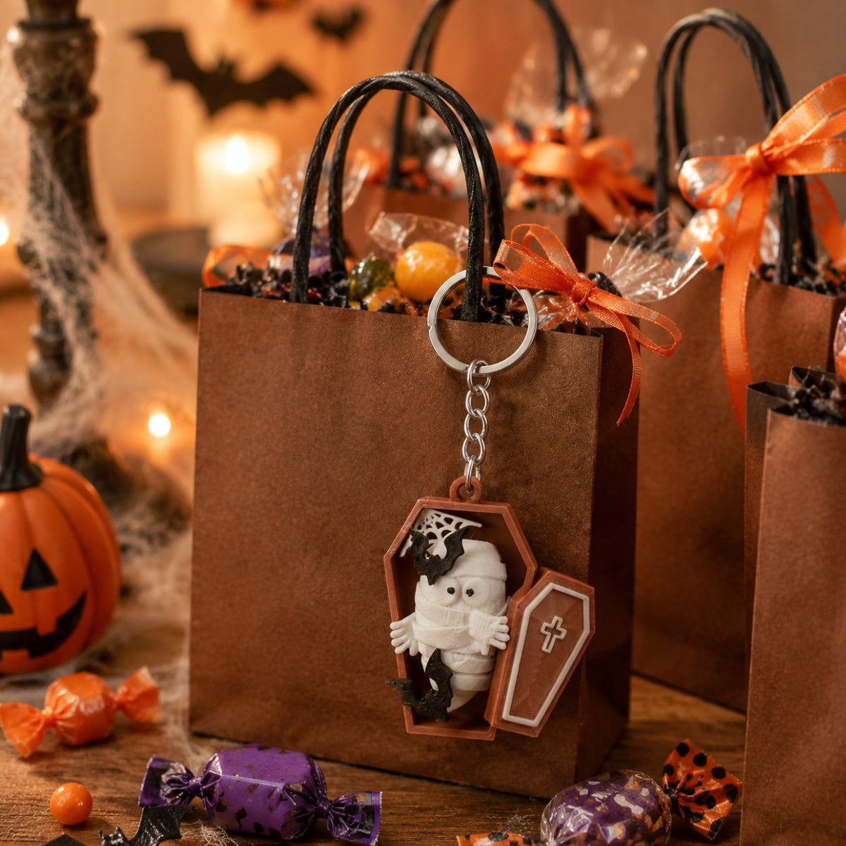 Halloween Coffin Ghost Keychain Cute Holiday Accessory