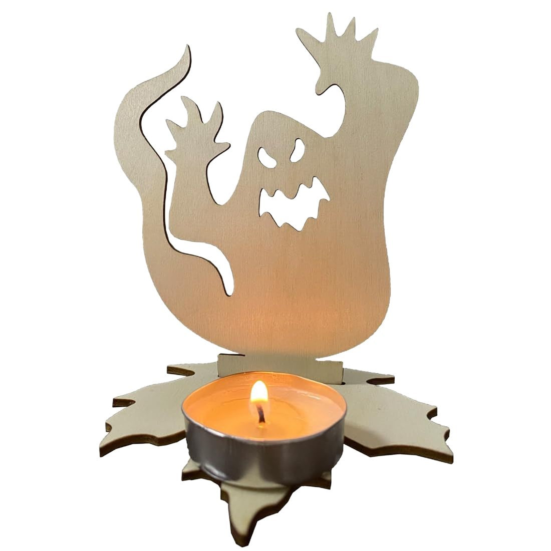 Halloween Wooden Ghost Candle Holder Tabletop Decor