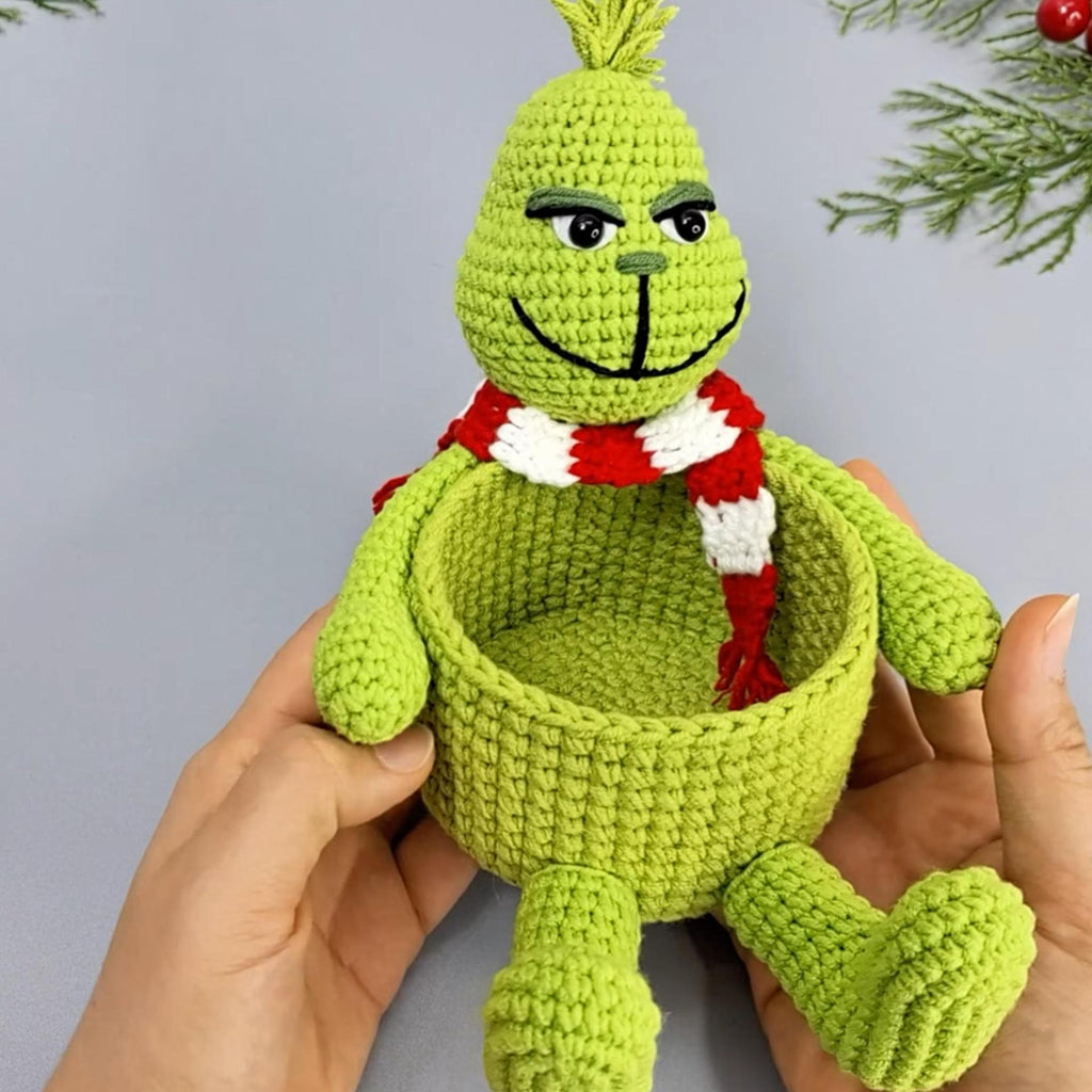Handmade Crochet Grinch Storage Basket Christmas Decor