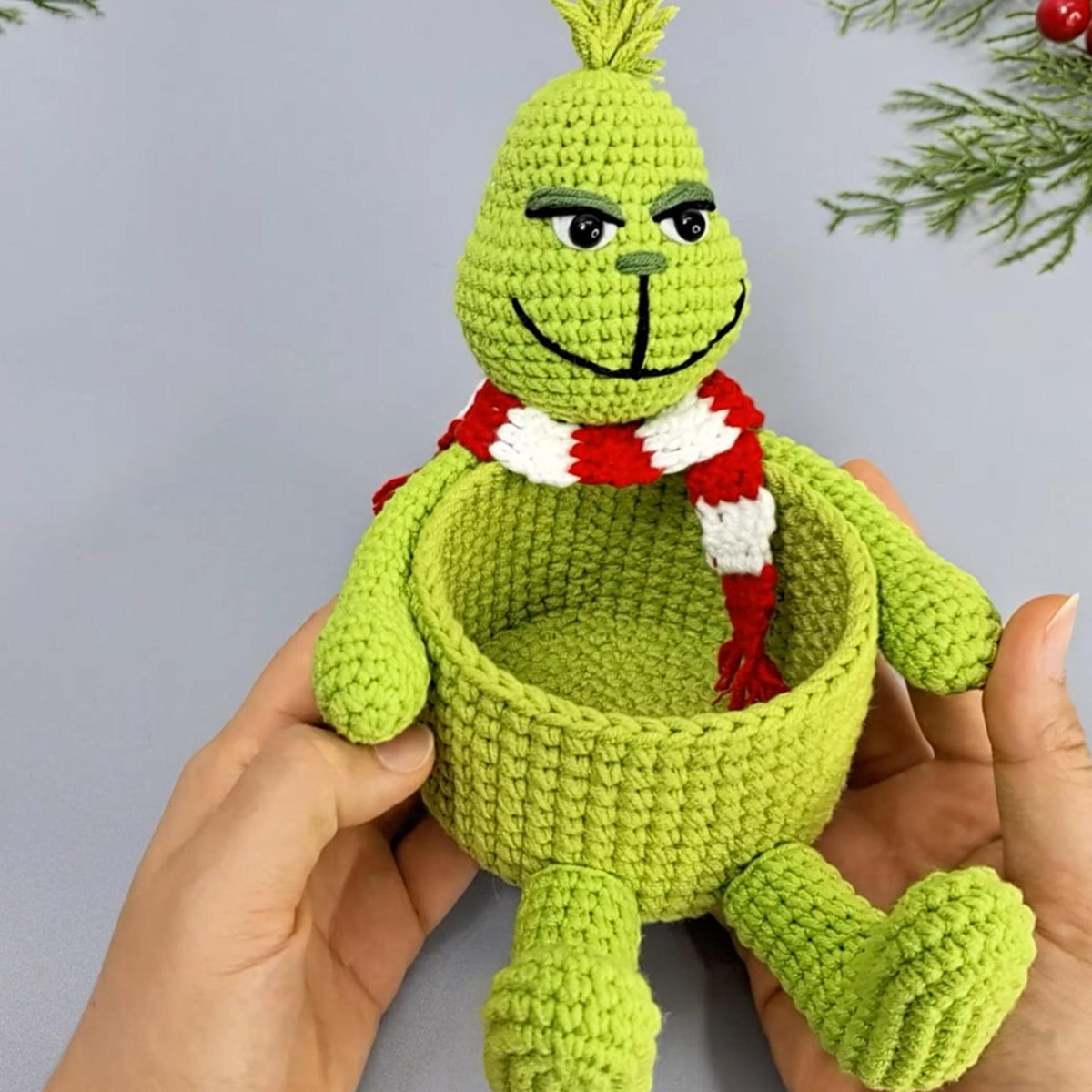 Handmade Crochet Grinch Storage Basket Christmas Decor