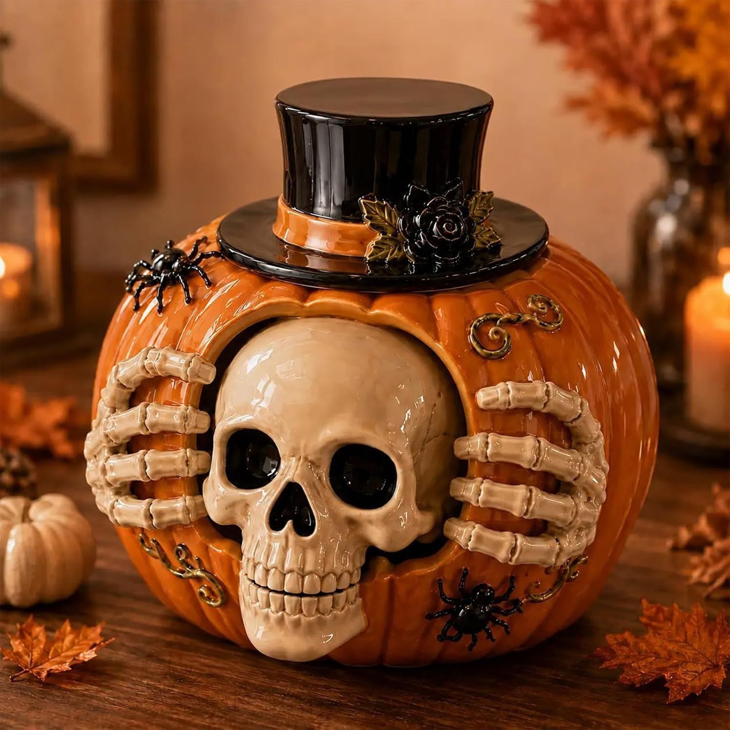 Halloween Pumpkin Skull Candy Jar Resin Home Decor