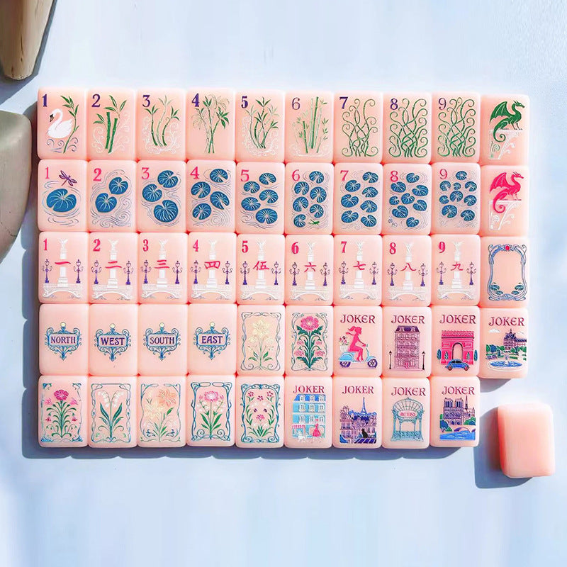 Pink Acrylic Mahjong Set Classic Game Tiles