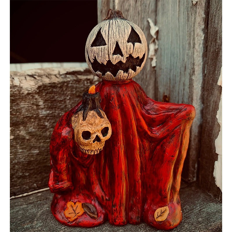 Halloween Pumpkin Skeleton Figurine Spooky Tabletop Decor