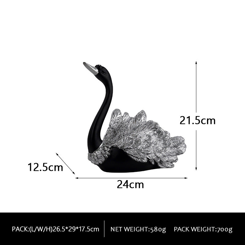 Black Swan Couple Decor Set Romantic Home Sculpture Gift