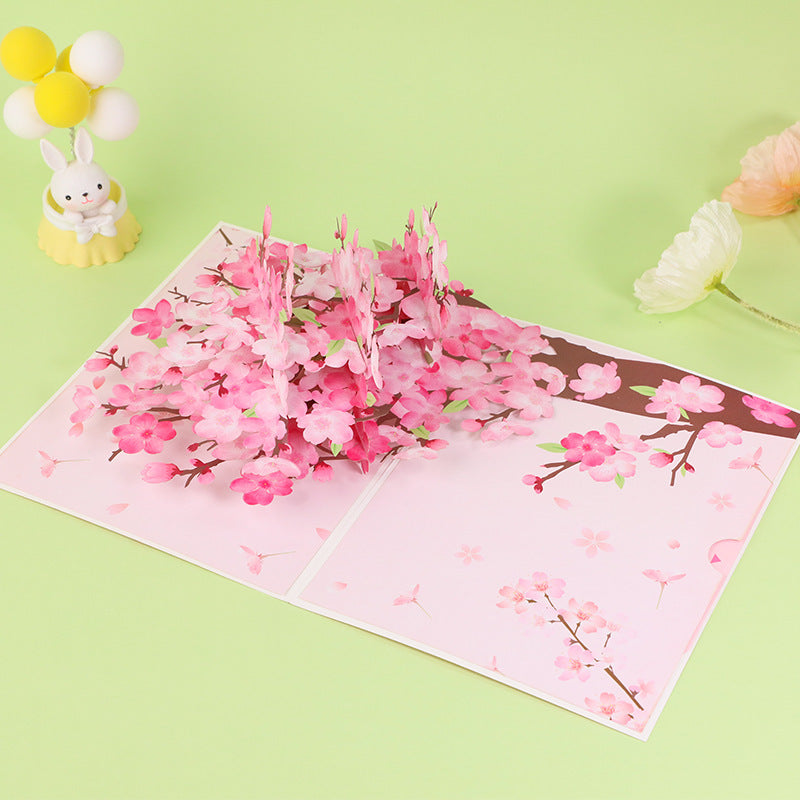 Valentines 3D Pop Up Cherry Blossom Greeting Card Handmade