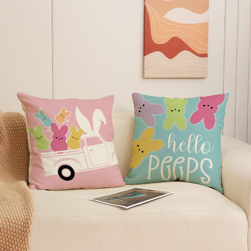 Easter Bunny Linen Throw Pillow Cover 18x18 Sofa Decor