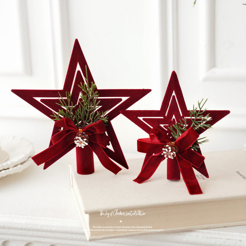 Burgundy Velvet Christmas Bell Ornaments with Bows