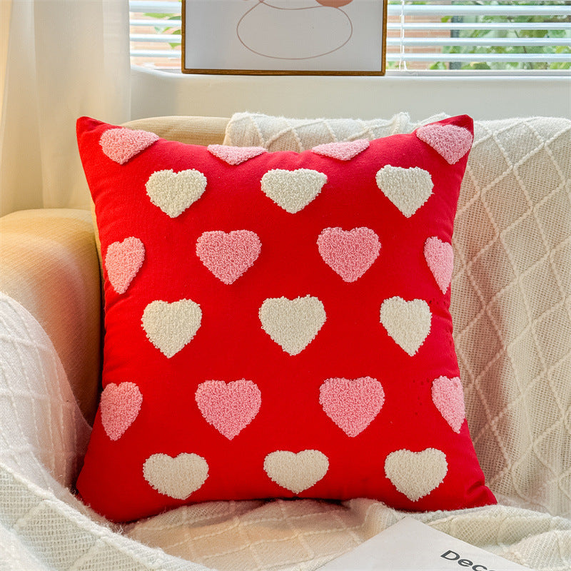 Valentine Heart Tufted Embroidered Throw Pillow for Couch