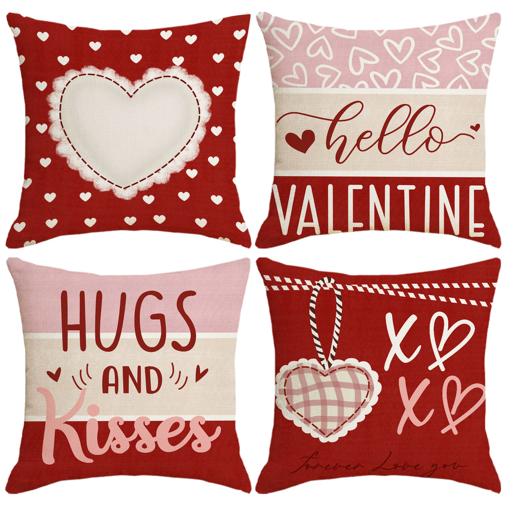 Red Valentine's Day Heart Pillow Covers Set for Sofa Decor