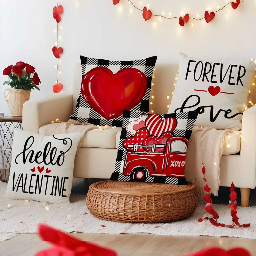 Valentine Heart Linen Pillow Covers Set for Cozy Home Decor