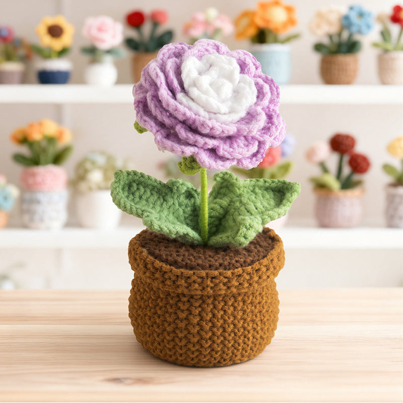 Valentine Handmade Crochet Ranunculus Potted Flower
