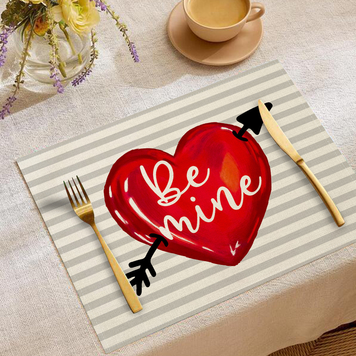 Valentine’s Day Heart Linen Placemats  Table Setting Decor