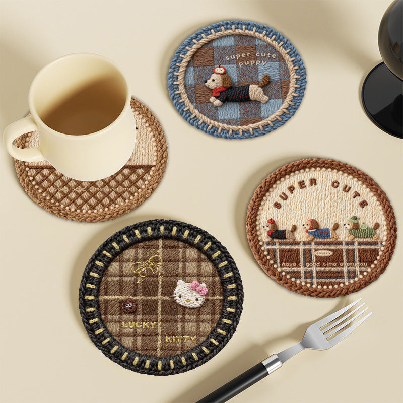 Round Silicone Drink Coaster with Woven Pattern Design