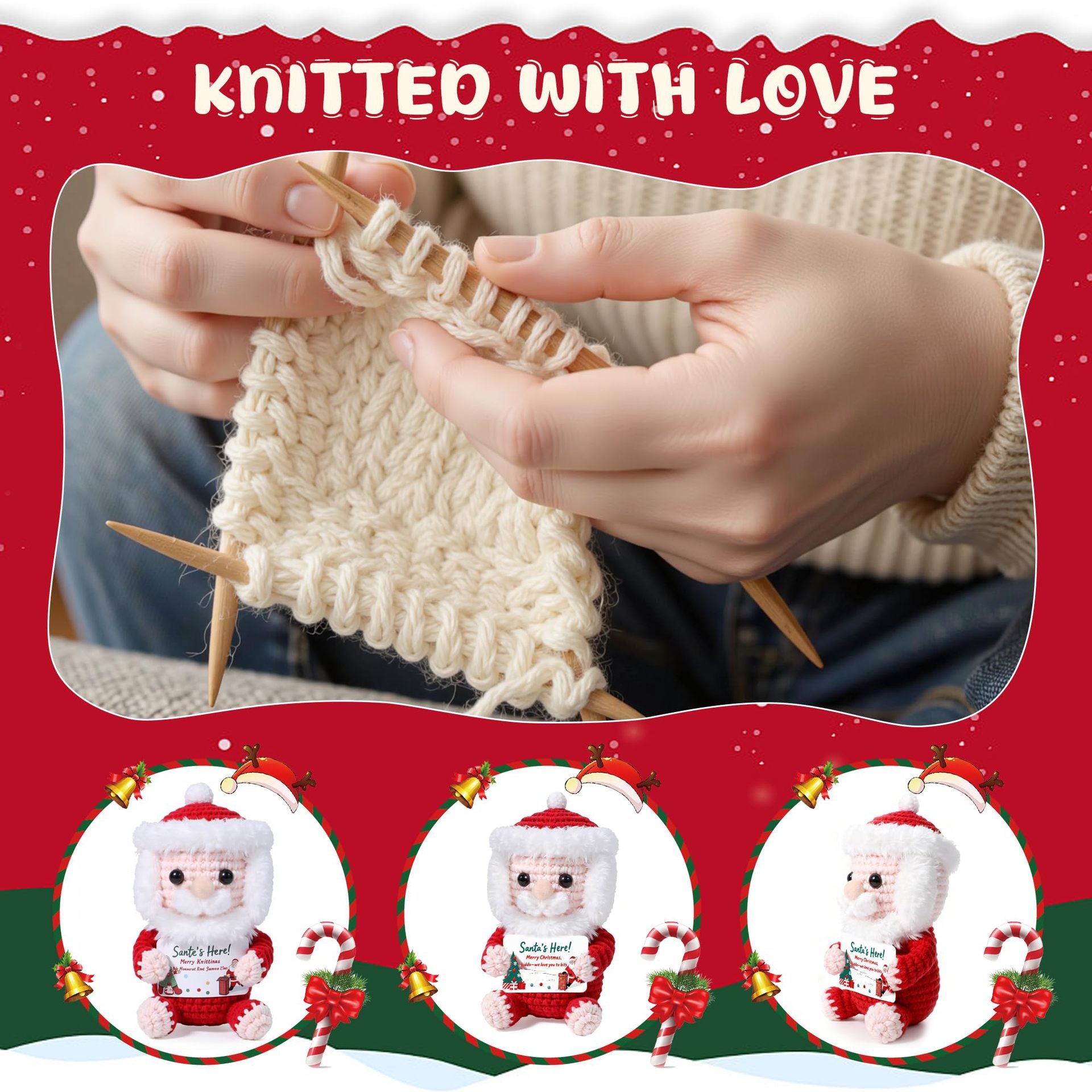 Handmade Crochet Sitting Santa Holiday Plush Ornament