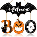 Halloween Bat Pumpkin Ghost Wooden Hanging Door Sign Welcome Decor