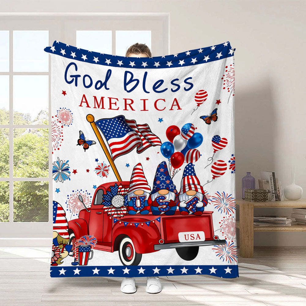 Fourth of July USA Throw Blanket Gnome Star Fireworks