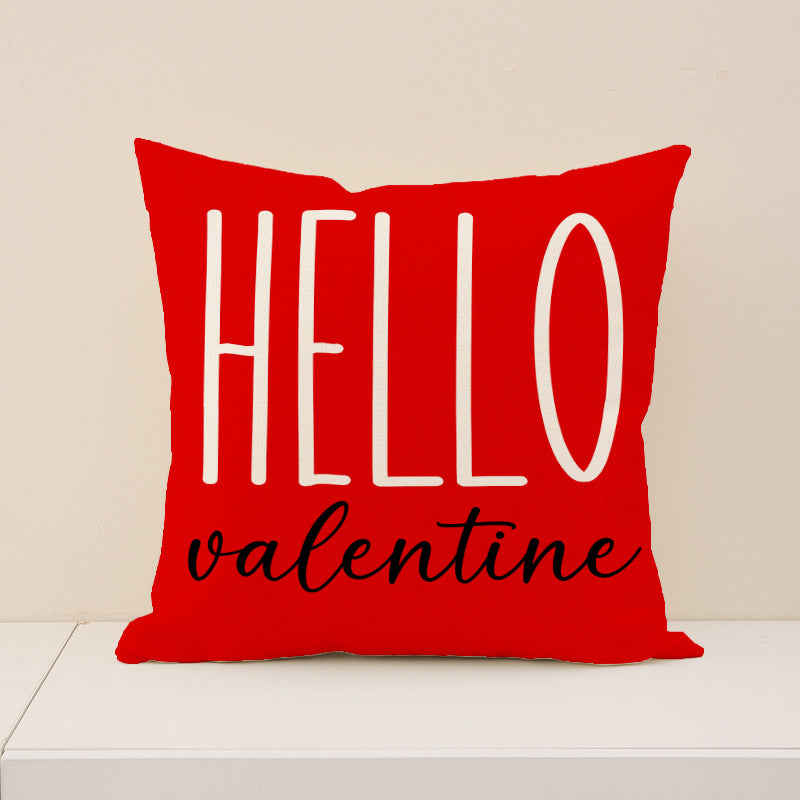 Valentine Gnome Love Heart Print Linen Pillow Cover Set