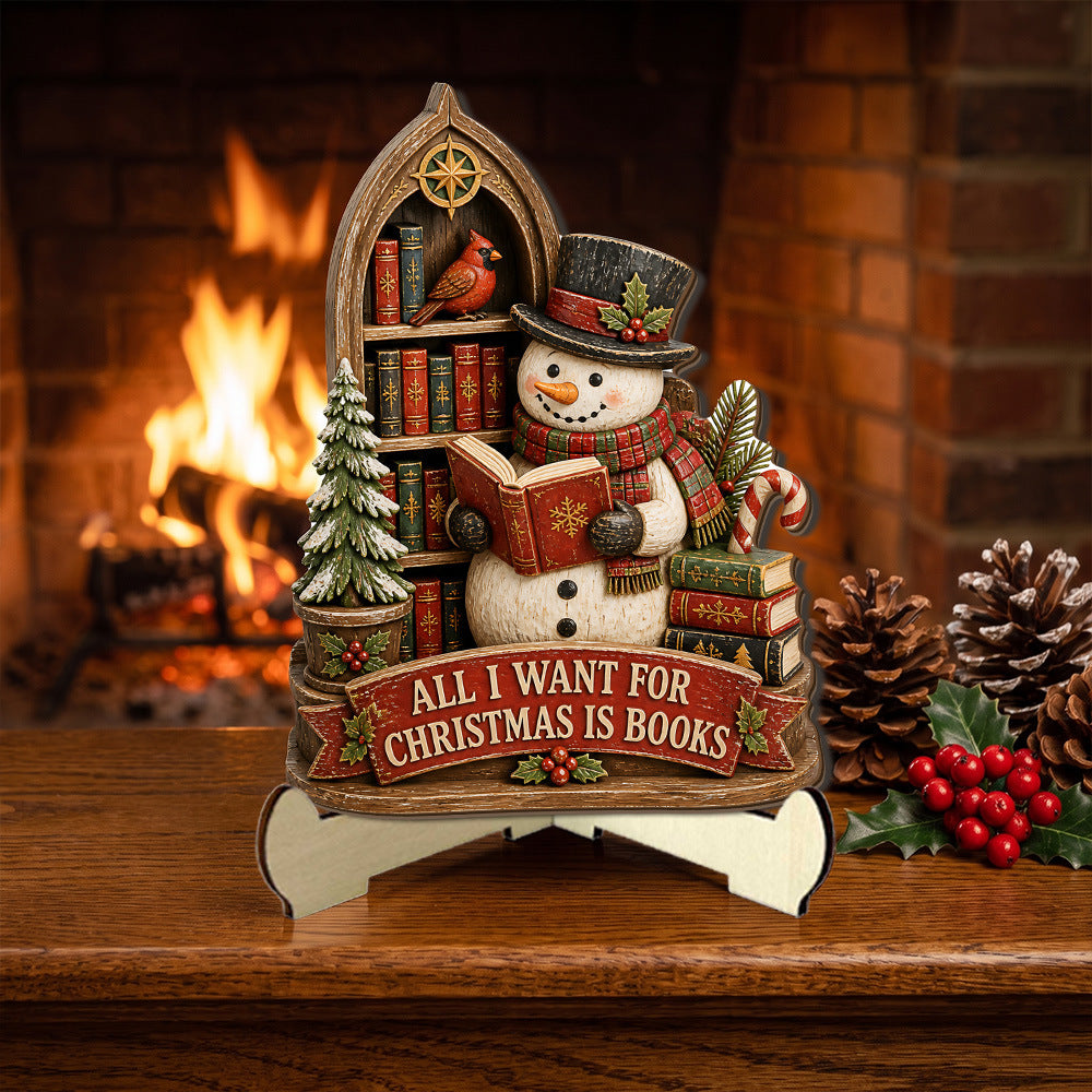 Christmas Reading Theme Wooden Tabletop Decor