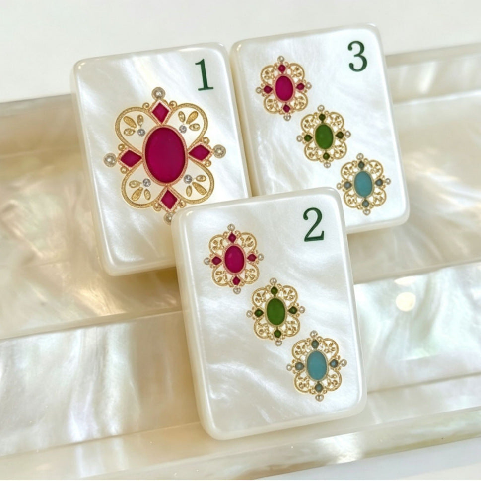 Elegant Pearl Acrylic Mahjong Tiles Set Classic Table Game