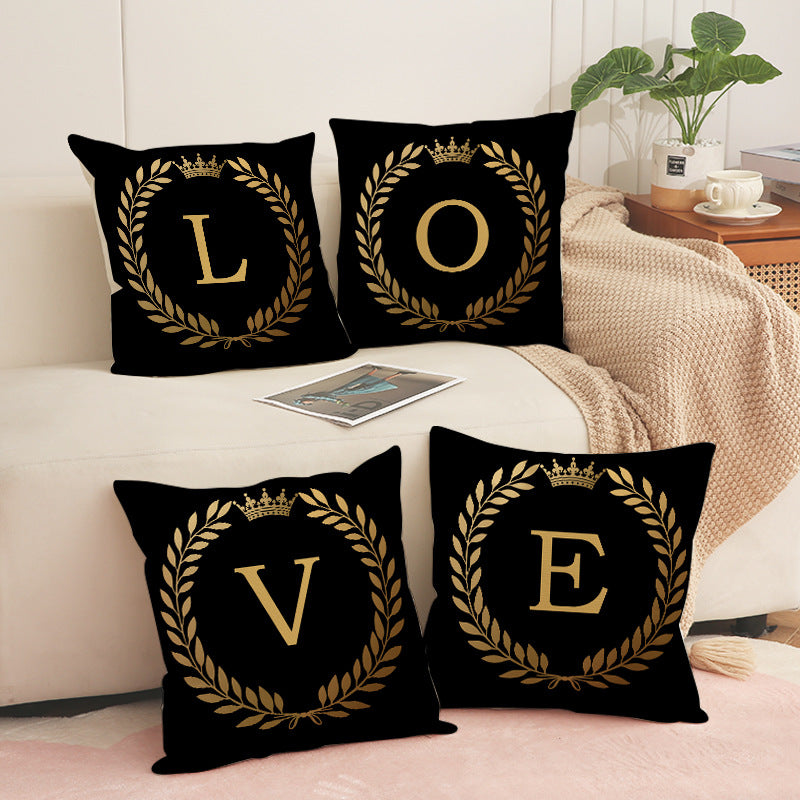 Valentine Home Decor Black Gold LOVE Letter Pillow Cover