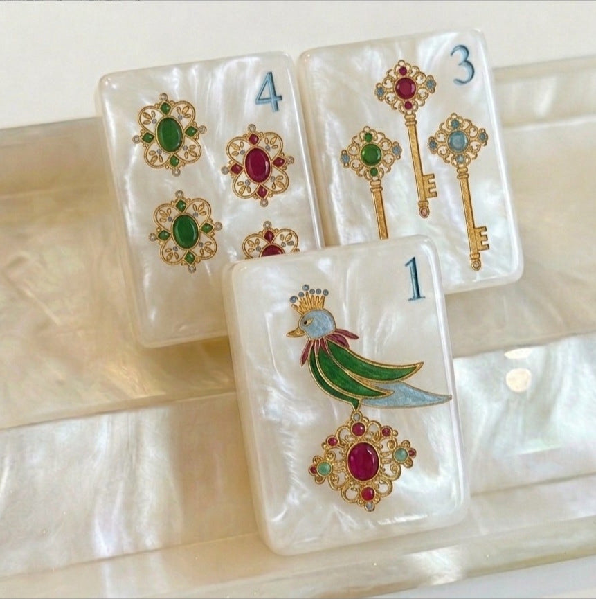Elegant Pearl Acrylic Mahjong Tiles Set Classic Table Game