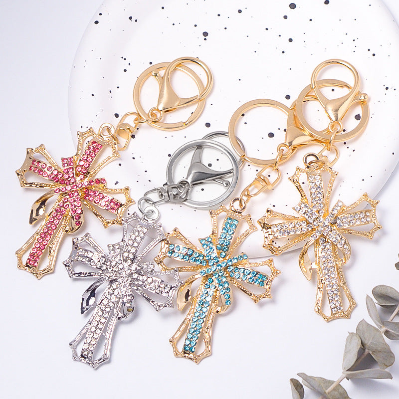 Crystal Cross Keychain Rhinestone Metal Bag Car Charm