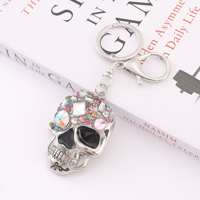 Crystal Skull Keychain Metal Rhinestone Bag Charm