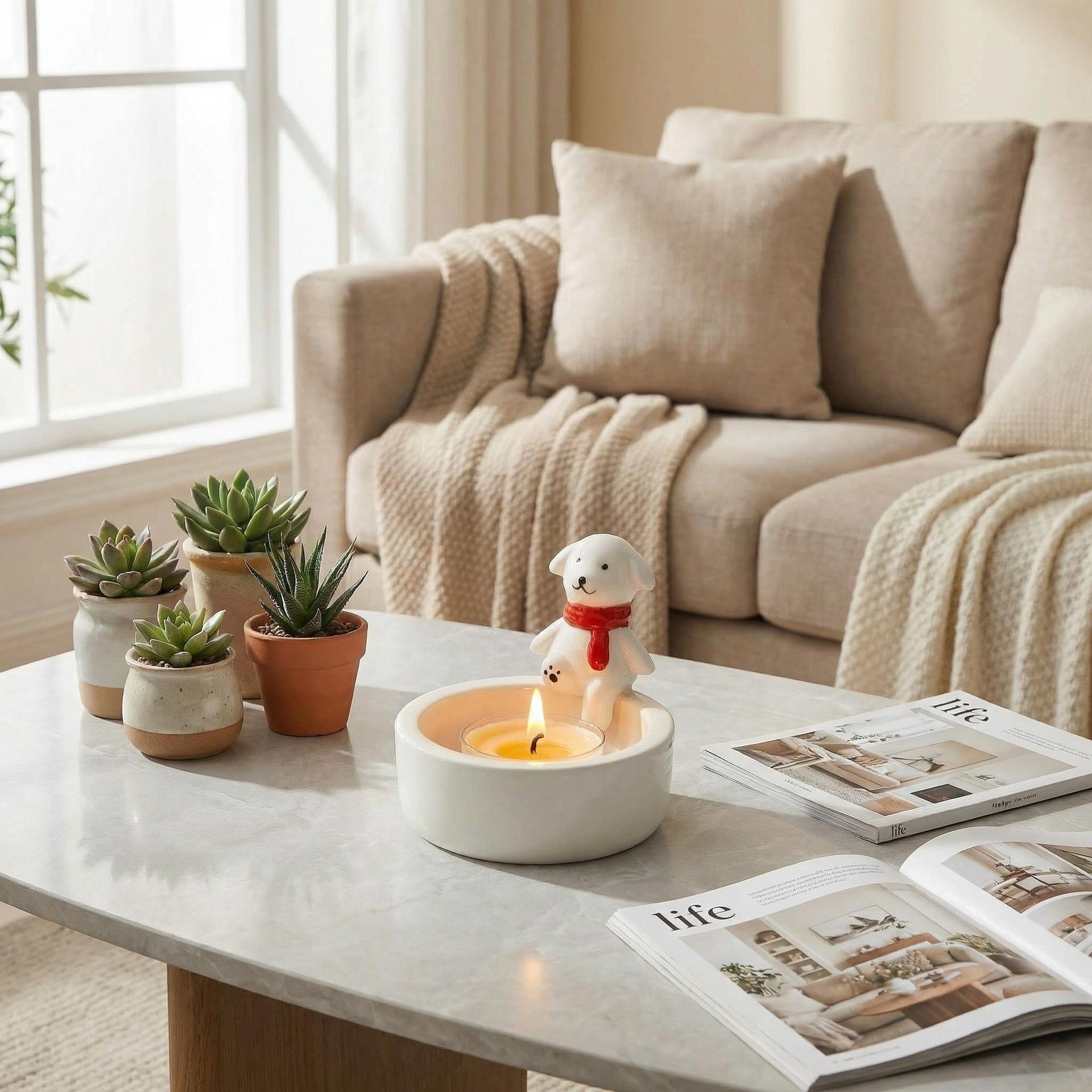 Cute Dog Ceramic Candle Holder Tabletop Decor