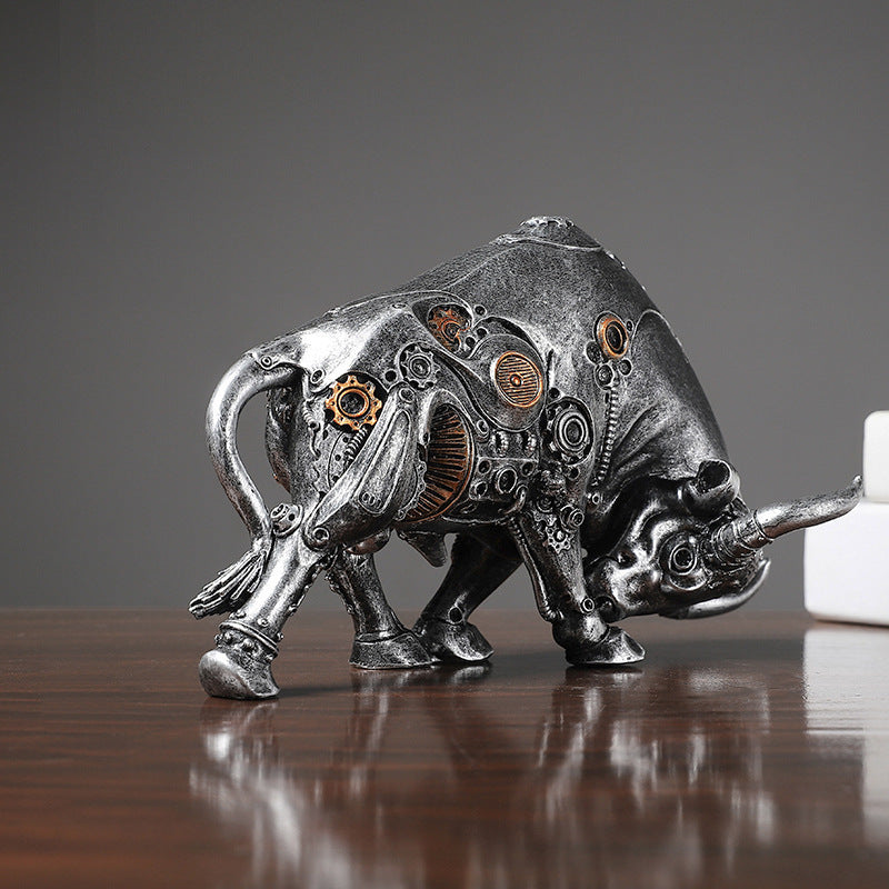 Steampunk Bull Sculpture Modern Resin Decor Home Accent
