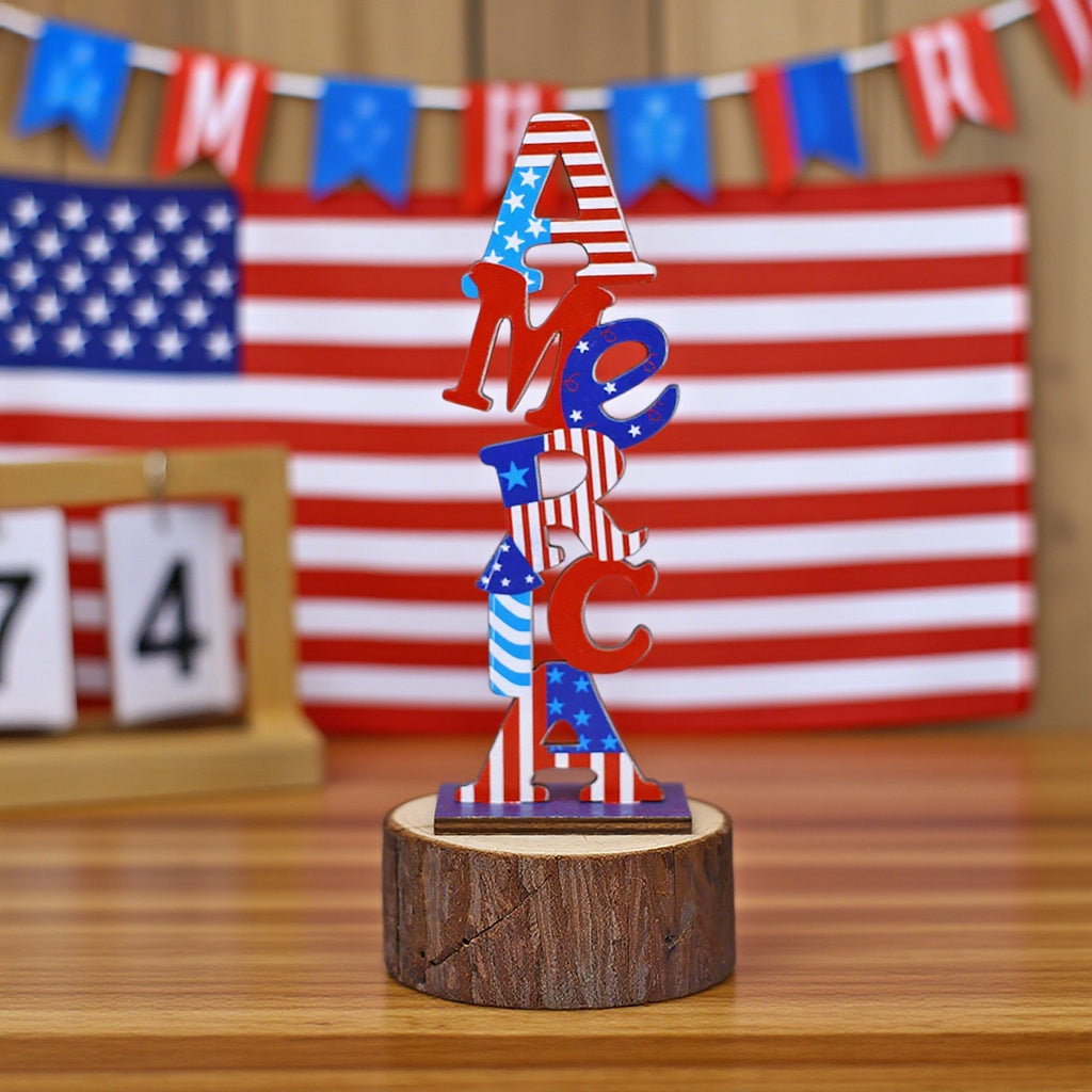 USA Independence Day Wooden Letter Decor Table Sign
